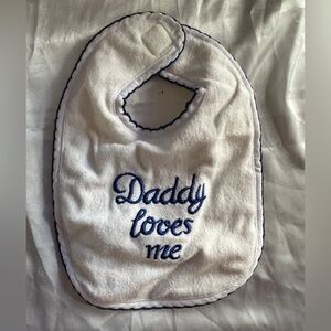 White Baby Bib with Blue Embroidery
